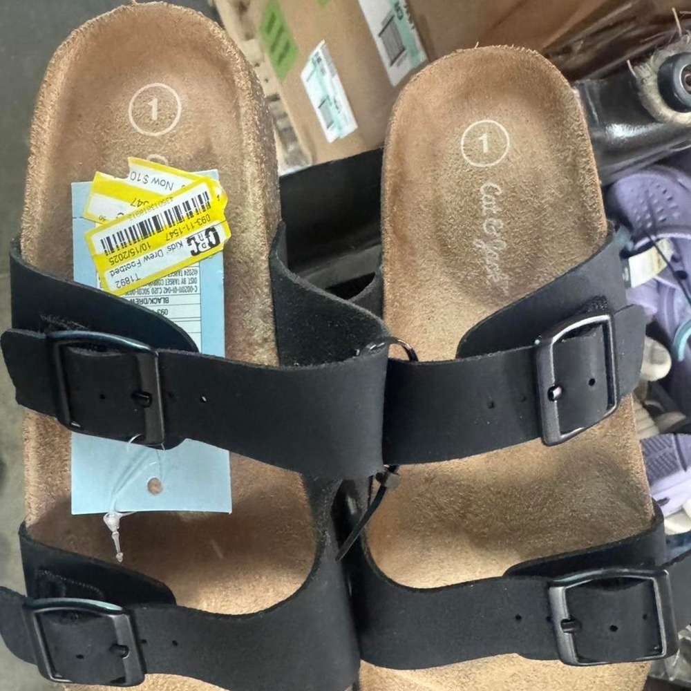 Cat & Jack Kids Black Double Buckle Slide Sandals Birkenstock Style Size 1